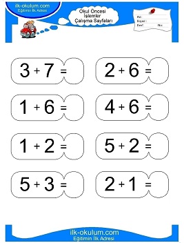 Çocuklar İçin toplam işlemi yaprak testleri 